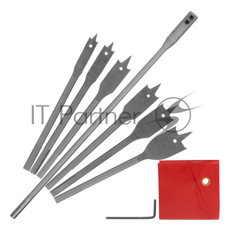 MATRIX Набор сверл перовых по дереву, 10-12-16-18-20-25 мм, 6 шт., удлинитель 300 мм 6-гран. хвост.// 70406