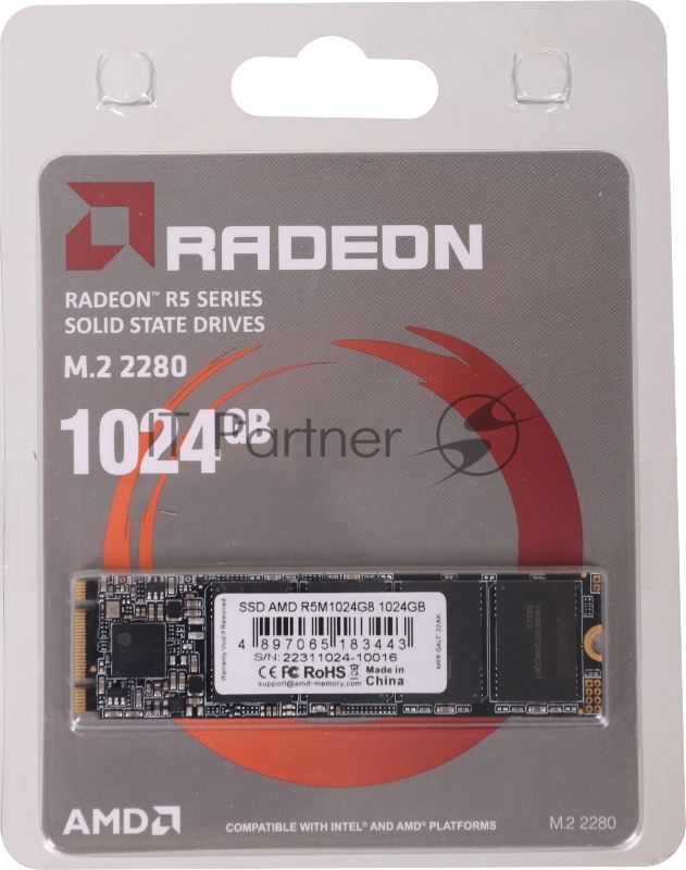 Твердотельный накопитель SSD M.2 2280 1024GB AMD Radeon R5 Client SSD R5M1024G8 SATA 6Gb/s, 3D TLC, RTL (183443)