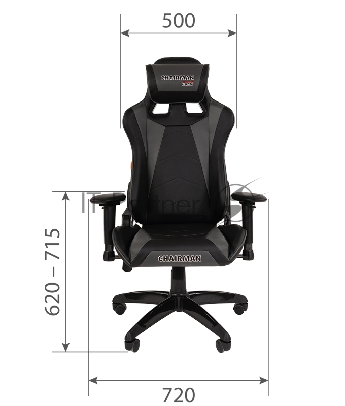 Игровое кресло Chairman game 44 чёрное/серое (экокожа, пластик, газпатрон 3 кл, ролики, механизм качания)