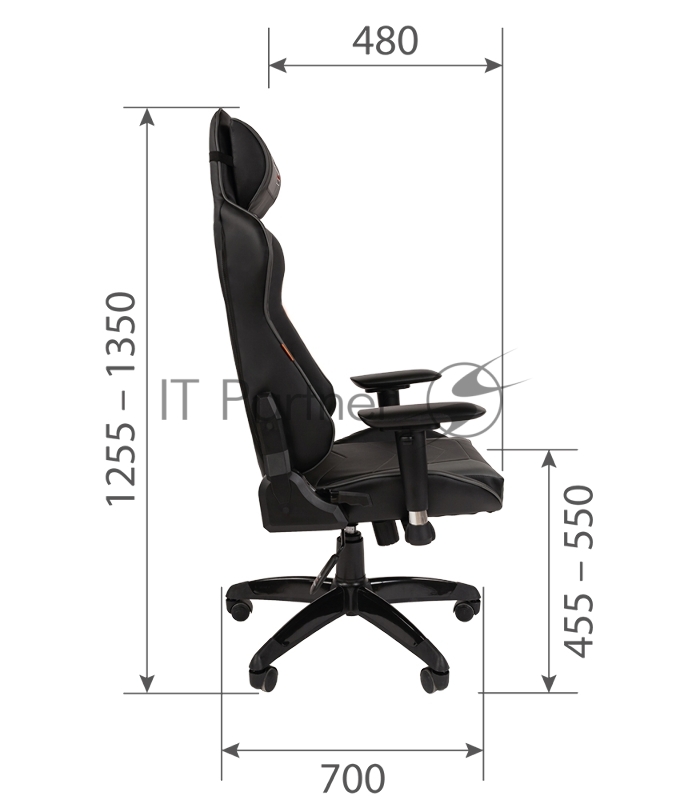 Игровое кресло Chairman game 44 чёрное/серое (экокожа, пластик, газпатрон 3 кл, ролики, механизм качания)