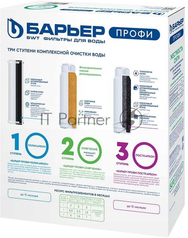 Комплект картриджей Барьер Профи Жесткость Сити для проточных фильтров ресурс:10000л (упак.:3шт)