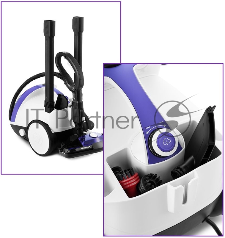 Пароочиститель напольный Kitfort КТ-986 1500Вт белый/синий