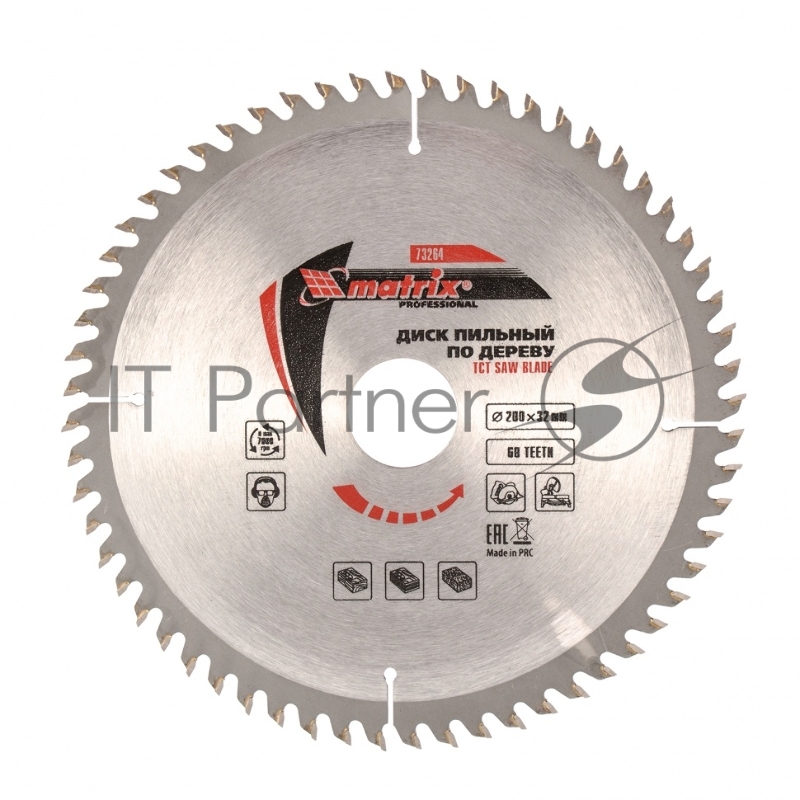 Пильный диск MATRIX по дереву, 200x32мм, 60 зубьев, + кольцо, 30/32// Professional 73264