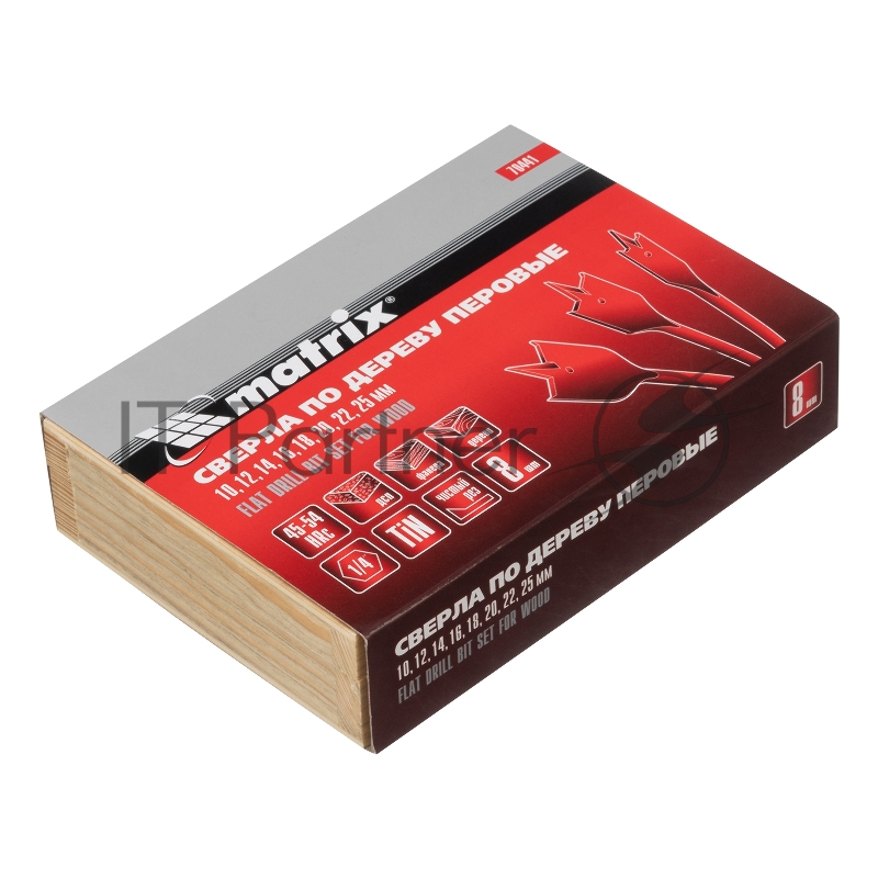 Набор сверл MATRIX перовых по дереву, 10-12-14-16-18-20-22-25 мм 8 шт дерев, 70441