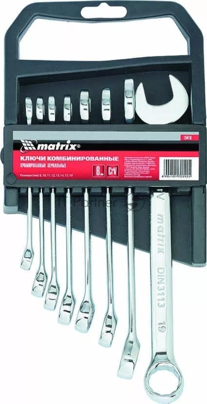 Набор ключей MATRIX комбинированных, 8 - 19 мм, 8 шт., CrV, полированный хром// 15418