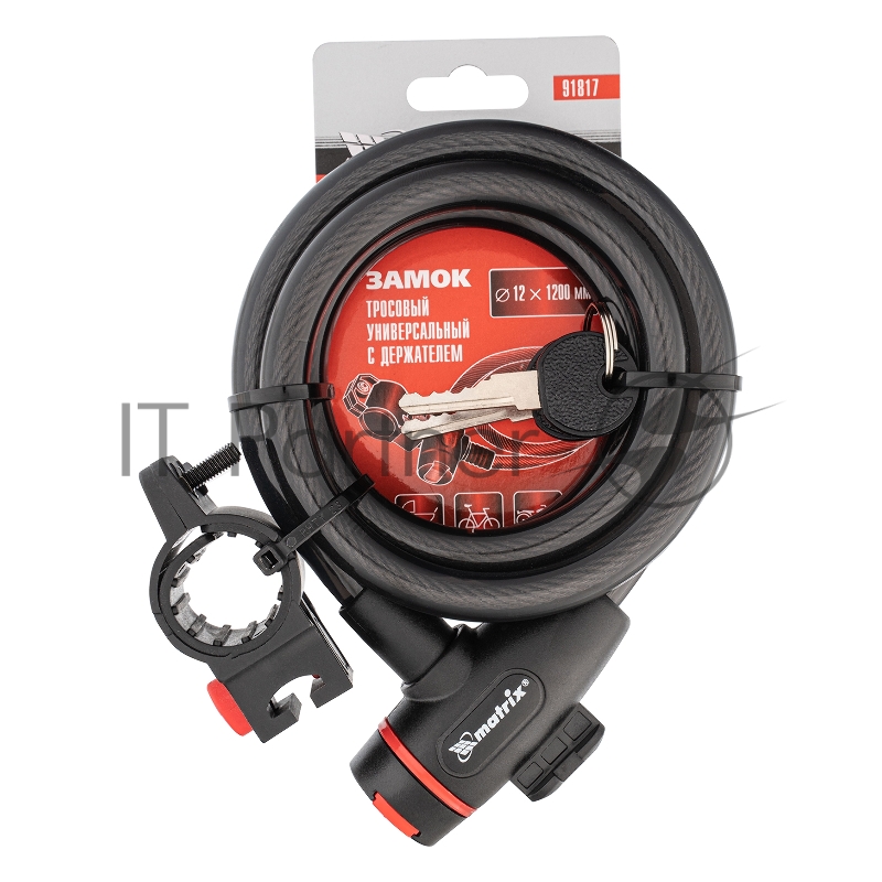 Замок тросовый MATRIX универсальный с держателем, 12 * 1200 мм//MATRIX 91817