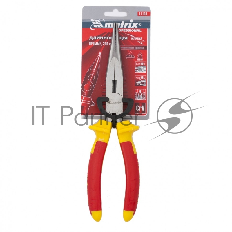 Длинногубцы прямые MATRIX Insulated, 200мм, двухкомпонентные рукоятки// PROFESSIONAL 17103