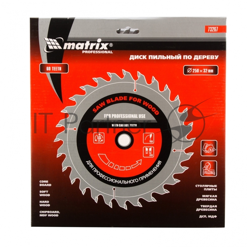 Пильный диск MATRIX по дереву, 250x32мм, 60 зубьев// Professional 73267