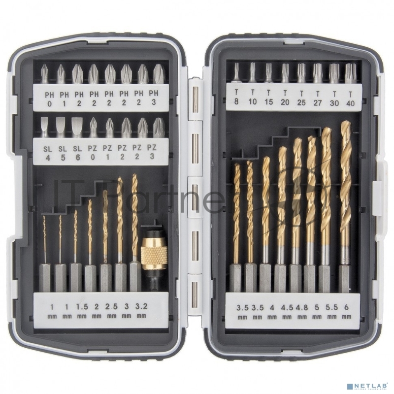 MATRIX Набор бит и свёрел,магнитный адаптер,CrV, в пласт. боксе,40шт.// 11322