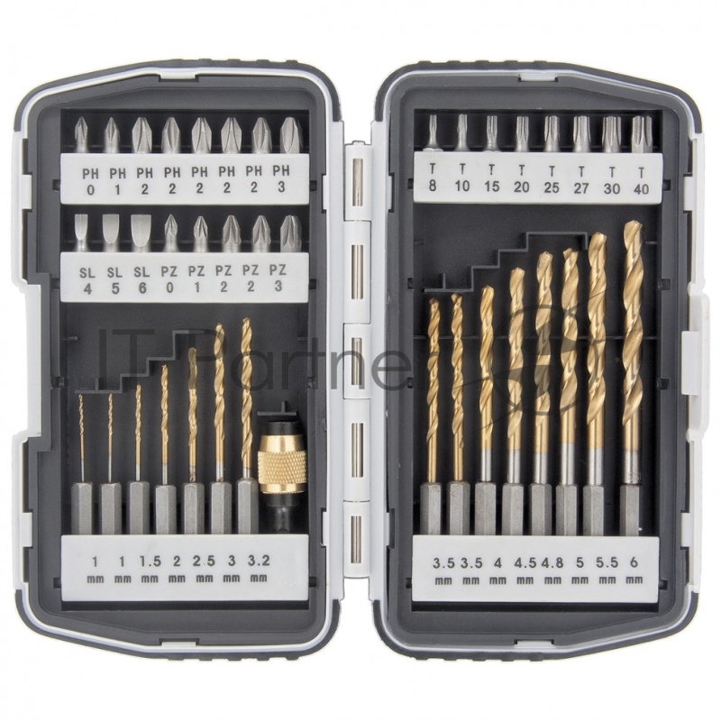 MATRIX Набор бит и свёрел,магнитный адаптер,CrV, в пласт. боксе,40шт.// 11322