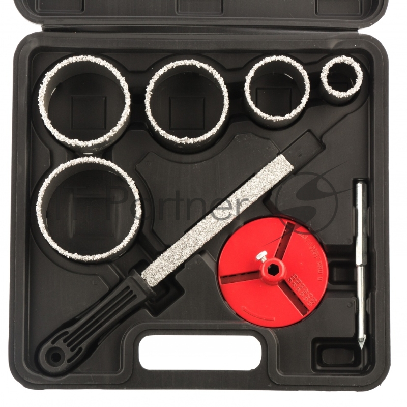 Набор коронок MATRIX по керамич. плитке, 33-53-67-73-83 мм + напил., в пласт.боксе, 6-гран.хвост.// 72842