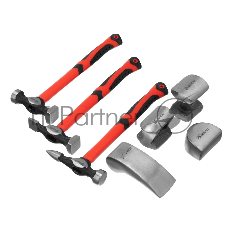 Набор рихтовочный MATRIX , 3 молотка с фибергласовыми ручками, 4 наковальни, в пласт. боксе// 10845