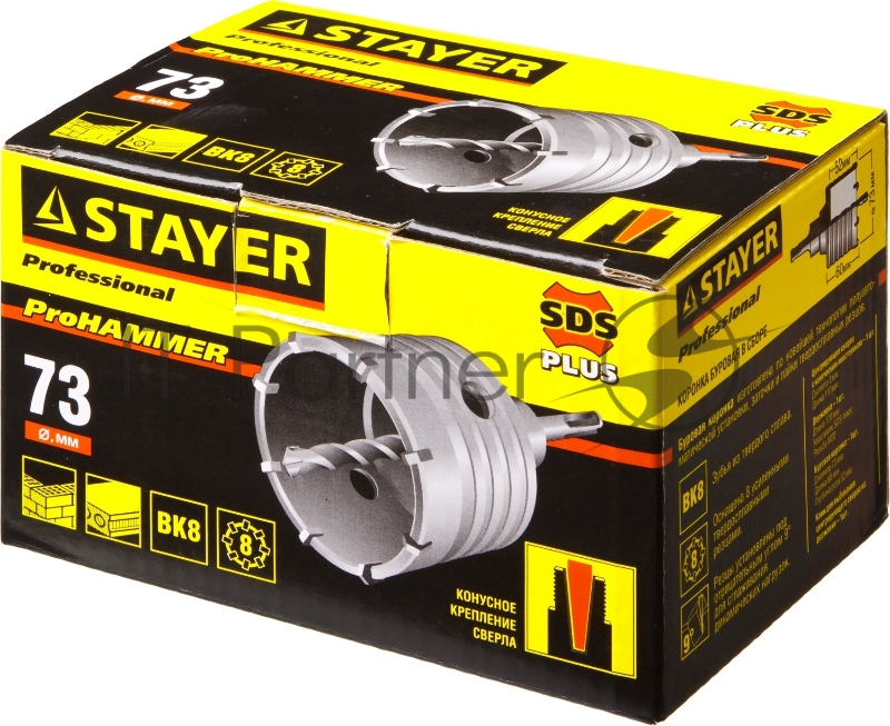 Коронка твердосплавная STAYER PROFESSIONAL 29190-73_z01 в сборе SDS+ d73мм