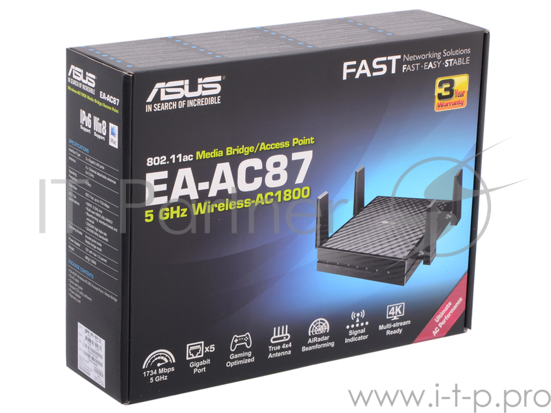 Точка доступа Asus EA-AC87, WiFi Точка доступа, IEEE 802.11 ac, 5 GHz, 5xRJ45 for Giga Lan BaseT RTL