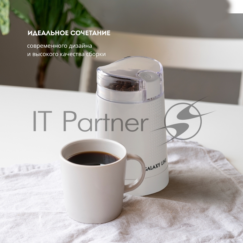 Кофемолка электрическая Galaxy LINE GL0909, серебро, мощность 200 Вт, вместимость контейнера 45 г