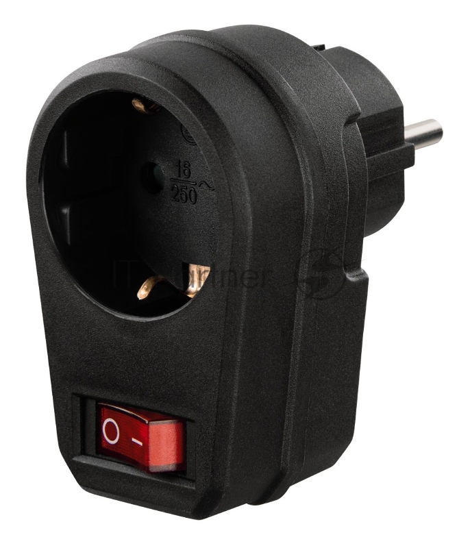 Адаптер-переходник Hama H-121919 (1 розетка) черный (пакет ПЭ)