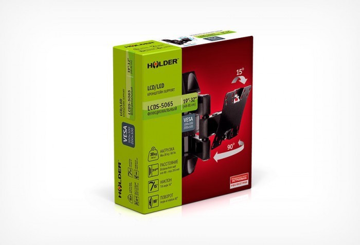 Кронштейн для телевизора Holder LCDS-5065 черный 19-32 макс.30кг настенный поворот и наклон