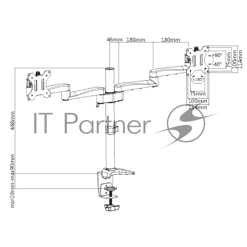 Кронштейн для мониторов Ultramounts UM707 серебристый 13-32 макс.8кг крепление к столешнице поворот и наклон