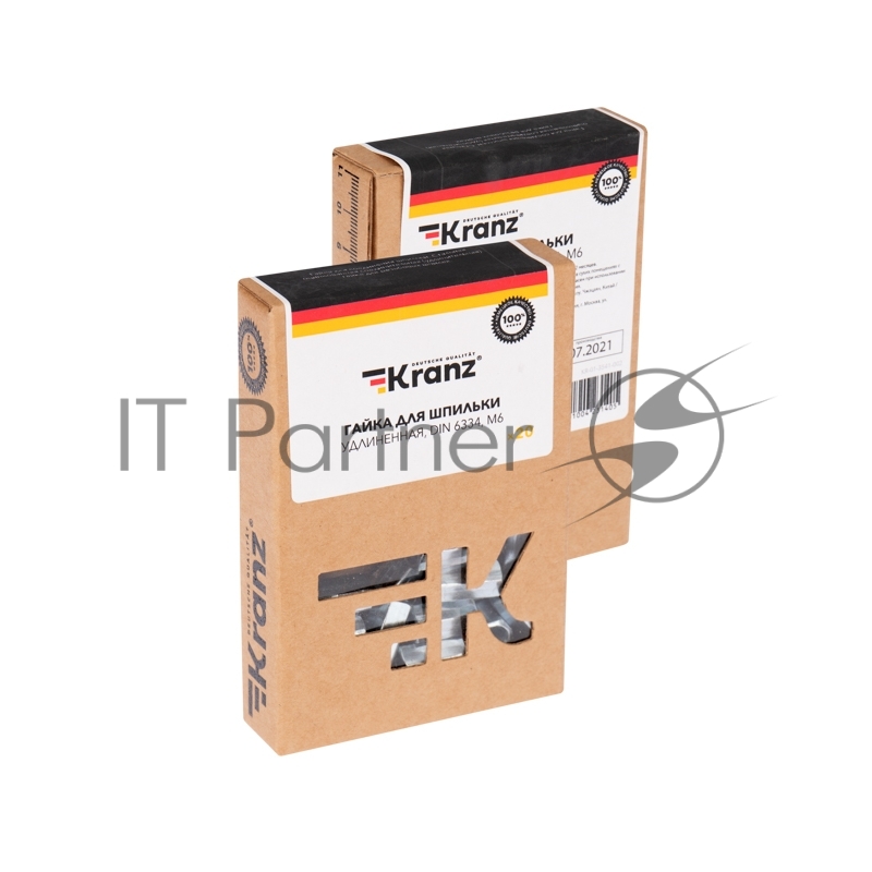 Гайка для шпильки KRANZ удлиненная М6, 1.0х10х18, короб (20 шт./уп.)