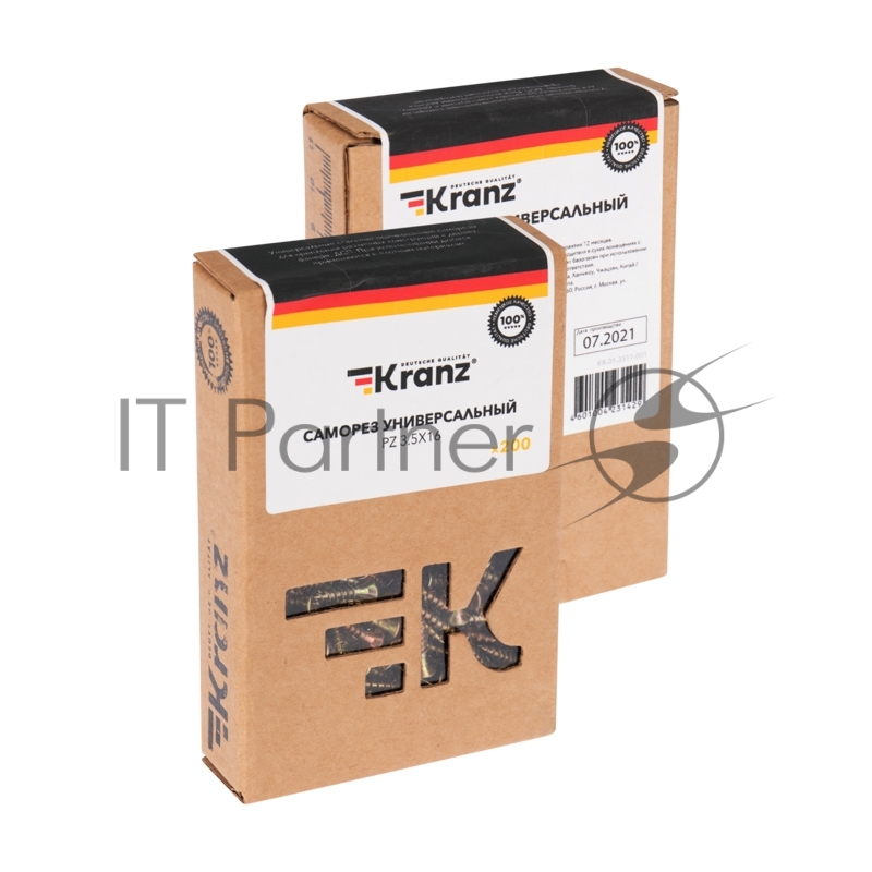 Саморез универсальный KRANZ 3.5х16, желтый цинк, короб (200 шт./уп.)