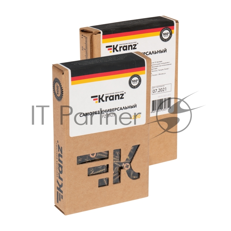 Саморез универсальный KRANZ 3х25, желтый цинк, короб (200 шт./уп.)