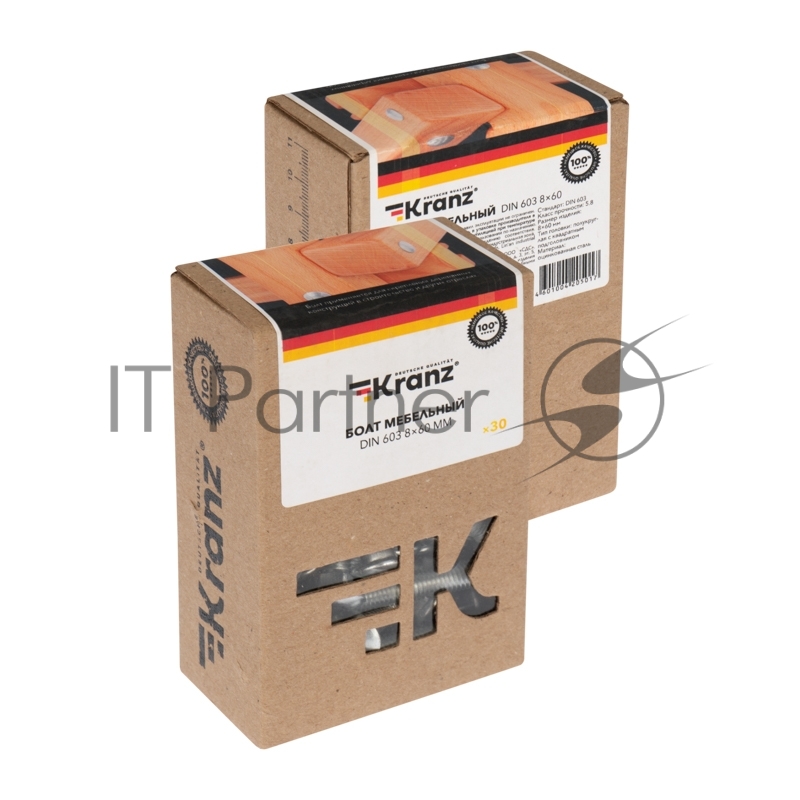 Болт мебельный KRANZ DIN 603, 8х60, короб (30 шт./уп.)