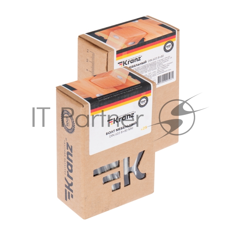 Болт мебельный KRANZ DIN 603, 8х80, короб (25 шт./уп.)