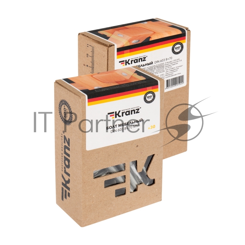 Болт мебельный KRANZ DIN 603, 8х70, короб (30 шт./уп.)