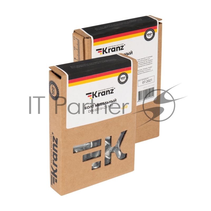 Болт мебельный KRANZ DIN 603, 6х25, короб (50 шт./уп.)