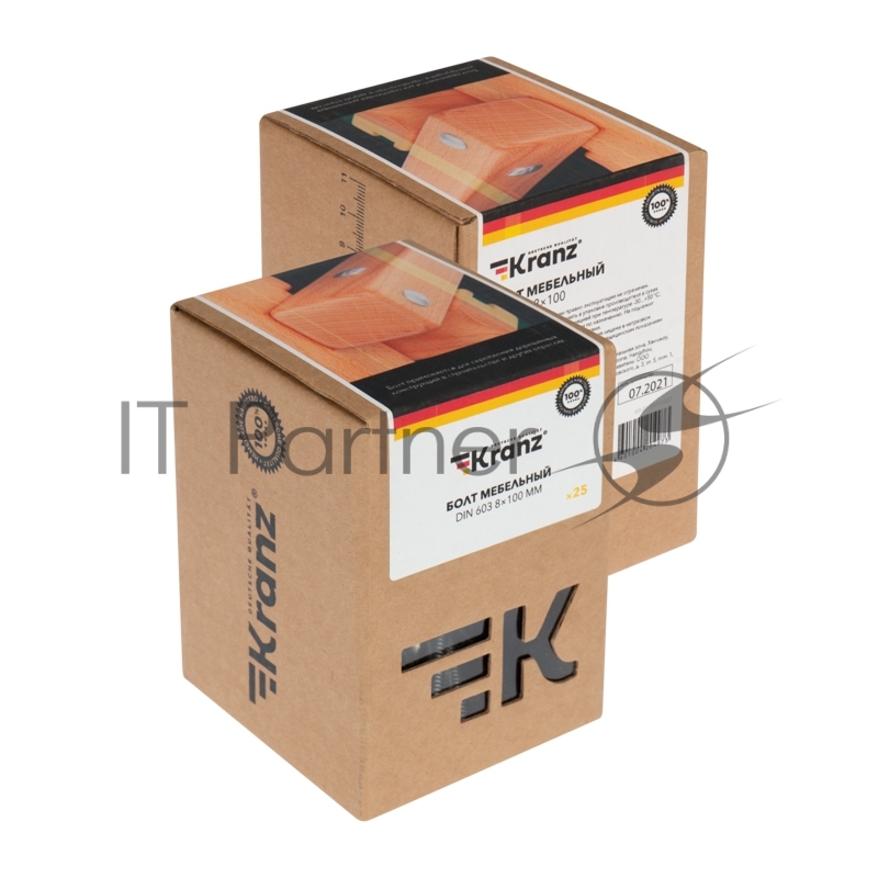 Болт мебельный KRANZ DIN 603, 8х100, короб (25 шт./уп.)