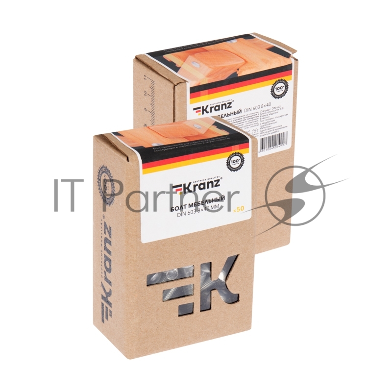 Болт мебельный KRANZ DIN 603, 8х40, короб (50 шт./уп.)