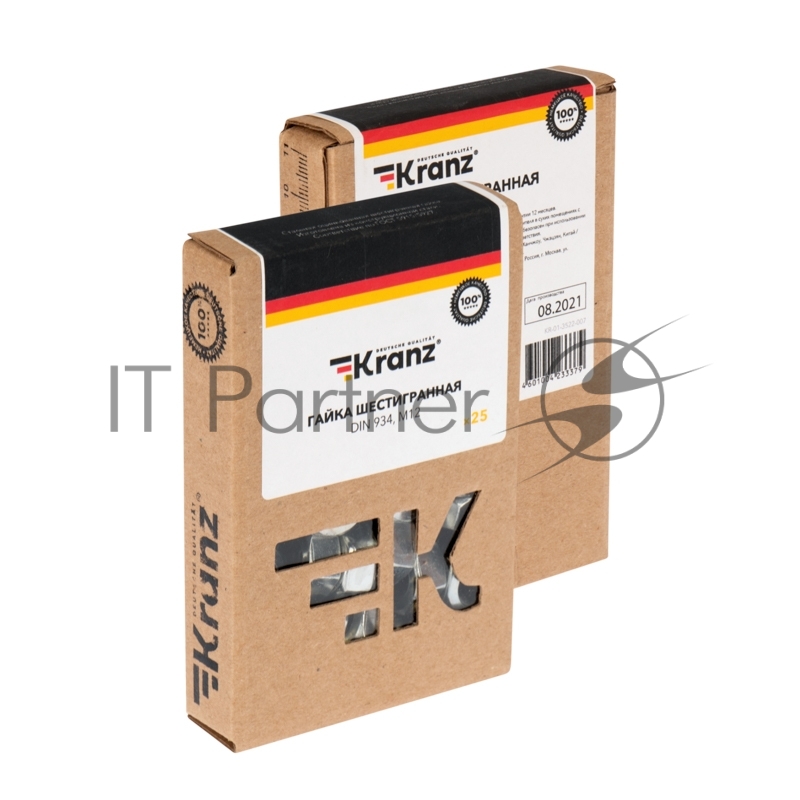 Гайка шестигранная KRANZ DIN 934, M12, короб (25 шт./уп.)