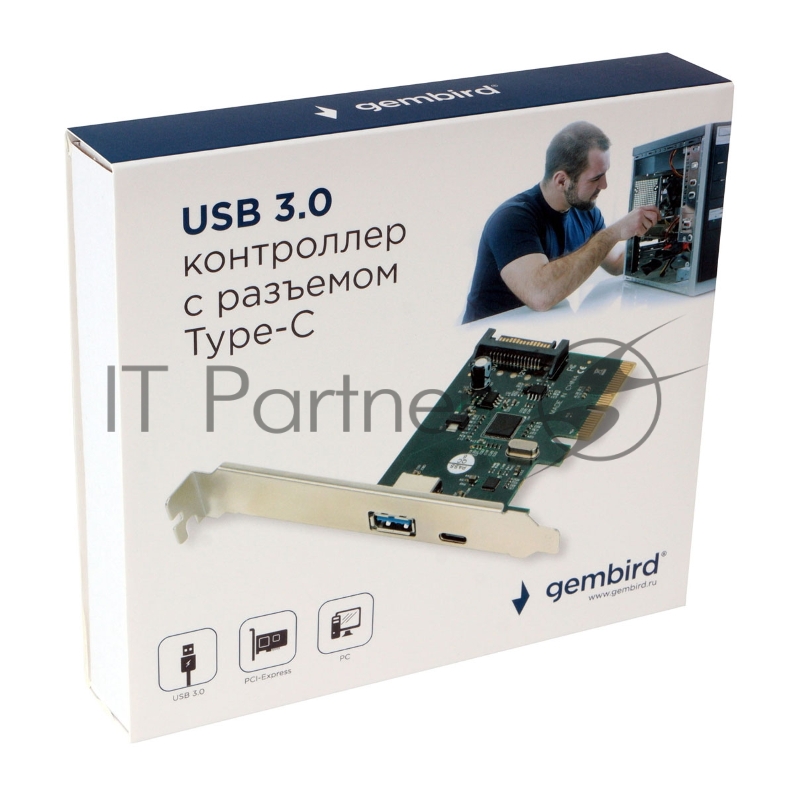 Контроллер USB Gembird SPCR-02, в PCI, порты: 2 внешн. USB 3.0 Type-C
