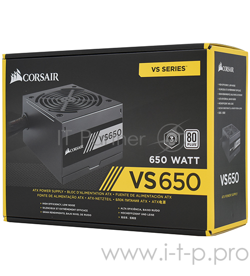 Блок питания 650Вт Corsair VS650 CP-9020172-EU ATX12V V2.3 (20/24+4/8+6/8pin, вентилятор d120мм) + кабель питания EURO (1.5м)