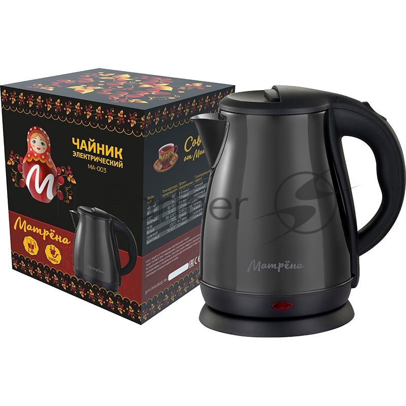 Чайник МАТРЁНА MA-003 электрический (1,8 л) стальной черный