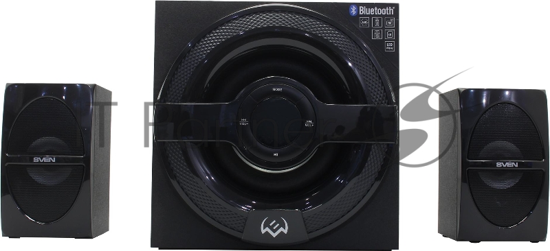Колонки чёрные SVEN MS-2085 2.1 (30Вт + 2 x 15 Вт, LED дисплей, FM-тюнер, USB/SD, дисплей, пульт ДУ, Bluetooth)