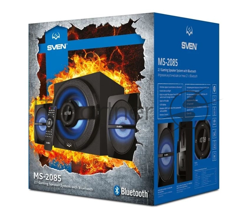 Колонки чёрные SVEN MS-2085 2.1 (30Вт + 2 x 15 Вт, LED дисплей, FM-тюнер, USB/SD, дисплей, пульт ДУ, Bluetooth)