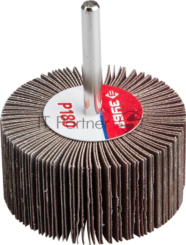 Круг шлифовальный Зубр веерный лепестковый, на шпильке, тип КЛО, зерно - электрокорунд нормальный, P180, 30x60мм 36602-180