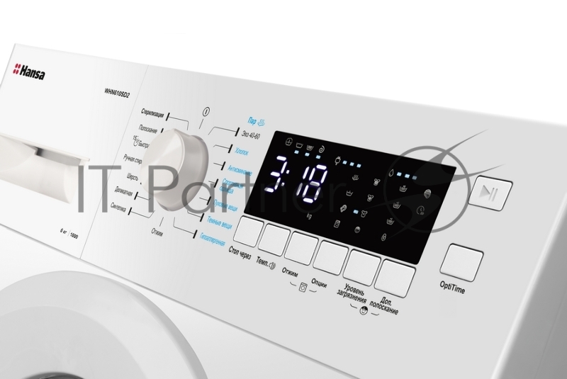 Стиральная машина Hansa WHN610SD2 белая, узкая 40см, максимальная загрузка 6 кг, скорость отжима 1000 оборотов, 15 программ, LED дисплей, технология насыщенного пара (SteamGuard), звуковая индикация, пауза, защита от детей, класс энергопотребления –