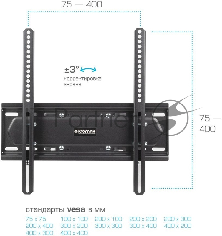 Кронштейн для телевизора Kromax PIXIS-L-2 черный 26-55 макс.50кг настенный поворот и наклон