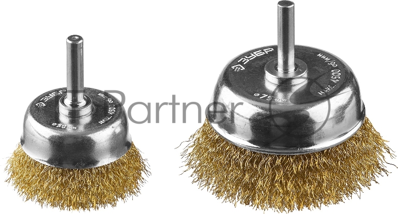 Набор щеток чашечных для дрели ЗУБР ПРОФЕССИОНАЛ, витая стальная латунированная проволока 0,3мм, 50/75мм, 2шт