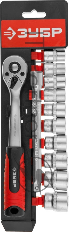 Набор ЗУБР МАСТЕР 27646-H12 (3/8) на пластиковом рельсе.трещотка.удлинитель.Cr- пре