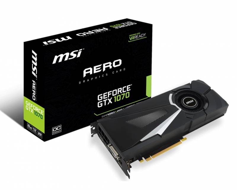Видеокарта MSI GTX1070 AERO OC 8Gb GDDR5 256bit DPx3, DVI-D, HDMI (GTX 1070 AERO 8G OC) RTL