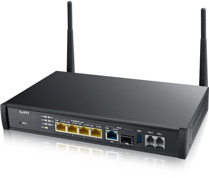 Сетевое оборудование ZYXEL SBG3500-N000-EU01V1F Беспроводной маршрутизатор Zyxel SBG3500-N, 1xWAN GE/SFP, 2xRJ11 ADSL2+/VDSL2 (Annex A), 4xLAN GE, 802.11n (2,4 ГГц) до 300 Мбит/сек, 2 съемные антенны, 2xUSB2.0, VPN