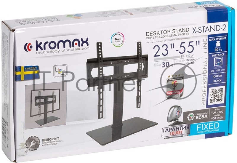 Стойка для телевизора Kromax X-STAND-2 черный 23-55 макс.30кг крепление к столешнице