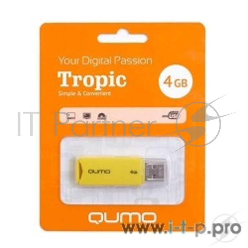 Носитель информации USB 2.0 QUMO 4GB Tropic QM4GUD-TRP-Yellow