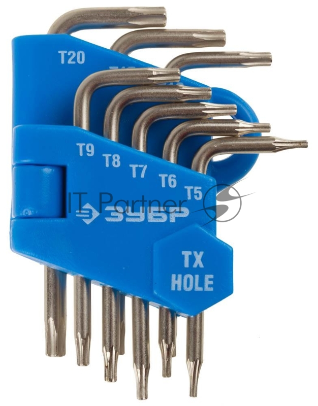 Ручной инструмент Набор ключей имбусовых ЗУБРЭКСПЕРТ (27477-H8) МИНИ для точных работ, Cr-V,TORX Т5-Т20, с отверстием,для защищенного крепежа,8шт