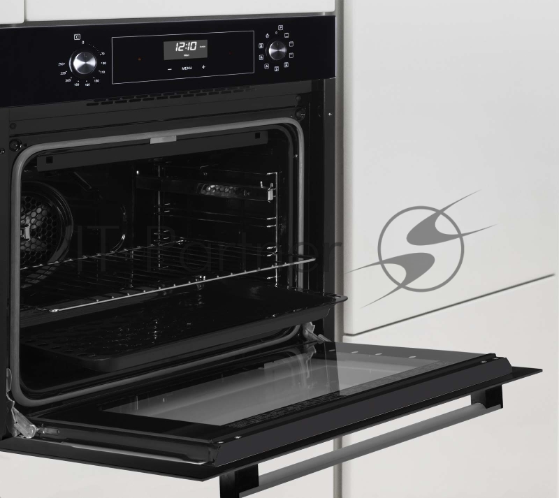 Встраиваемые электрические духовки 60 см Weissgauff 59.5х59.5x61 см, 64л, 9 режимов, утапливаемые переключатели, дисплей, электронное управление с сенсорными кнопками, гриль, конвекция, телескопы на 1-м уровне, черное стекло