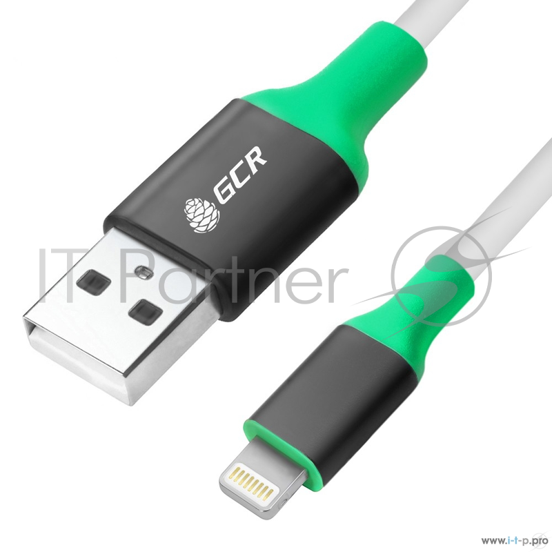 Кабель Greenconnect Кабель 1.0m Apple USB 2.0 AM/Lightning 8pin MFI для Iphone 5/6/7/8/X - поддержка всех IOS, белый, алюминиевый корпус серебро, зеленый ПВХ (33-050543)