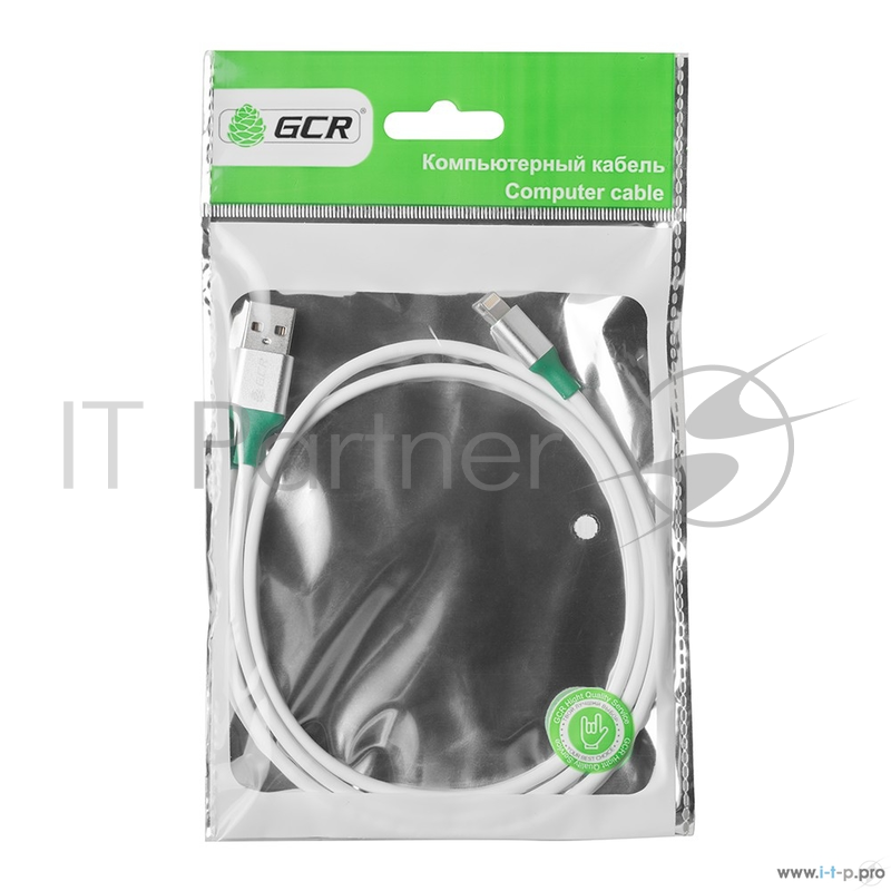 Кабель Greenconnect Кабель 1.0m Apple USB 2.0 AM/Lightning 8pin MFI для Iphone 5/6/7/8/X - поддержка всех IOS, белый, алюминиевый корпус серебро, зеленый ПВХ (33-050543)